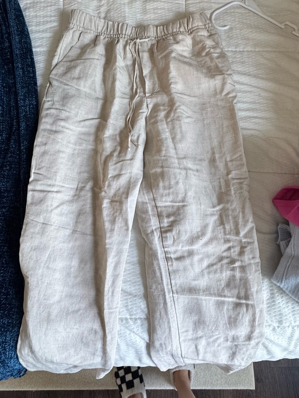 Womens Lightweight Drawstring Linen Pants - Cream